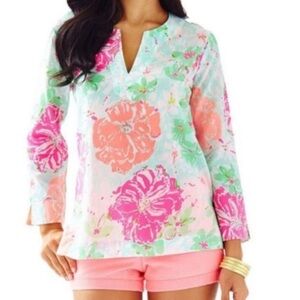 Lilly Pulitzer Amelia Island Tunic in Poolside Blue Beach Walk Pink Size Medium